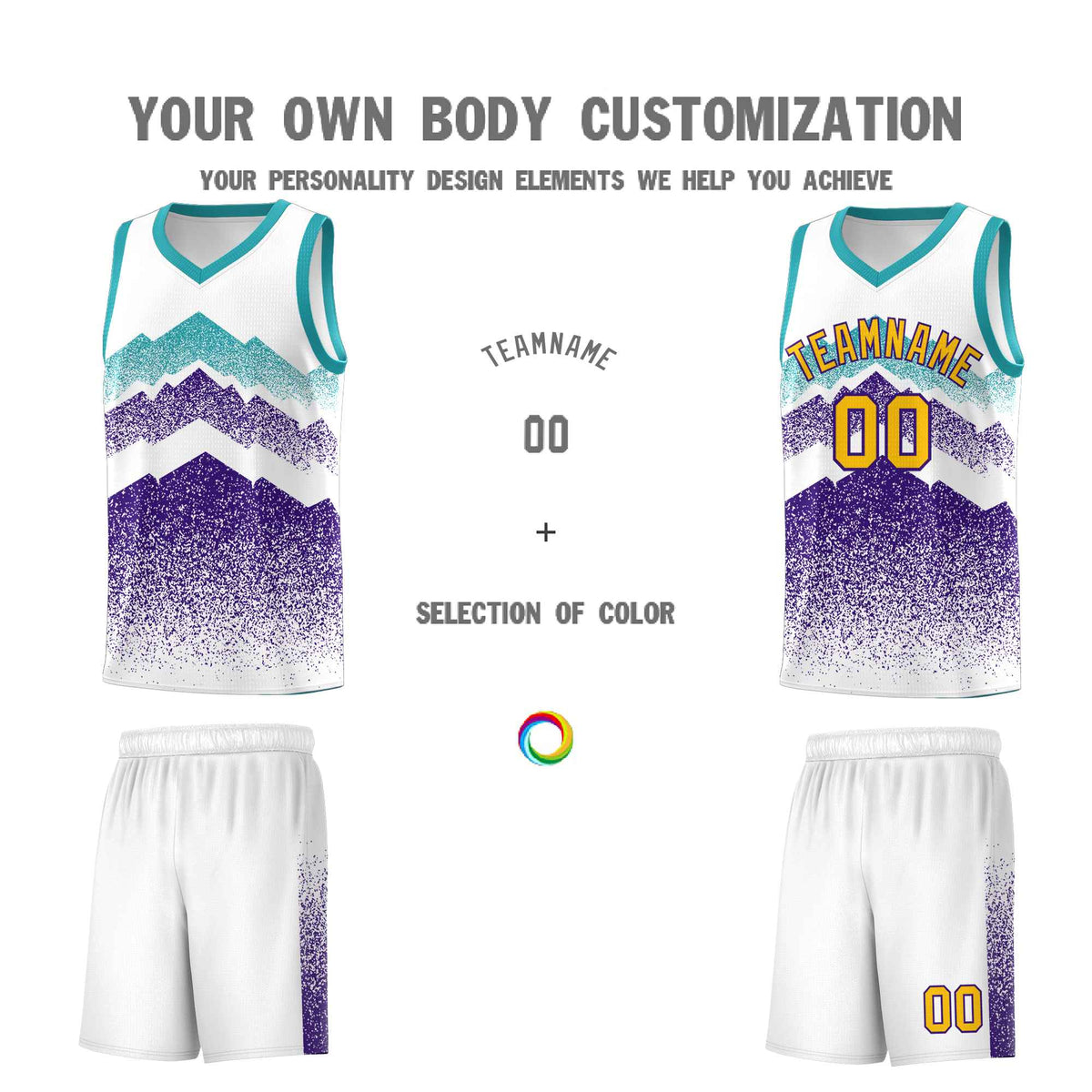 Custom Youth Basketball Jerseys White Purple Gradient Mountain Design Uniforms