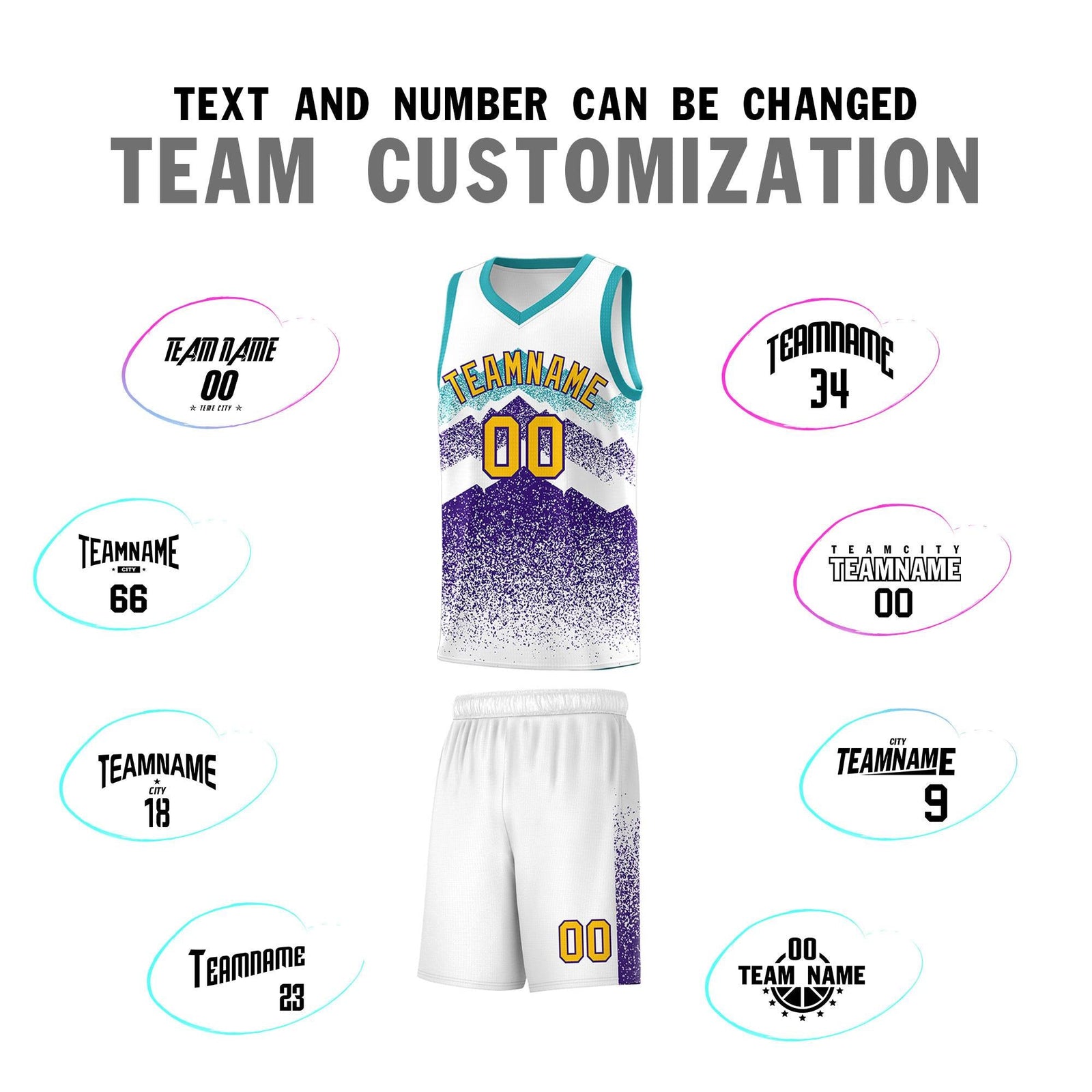 Custom Youth Basketball Jerseys White Purple Gradient Mountain Design Uniforms