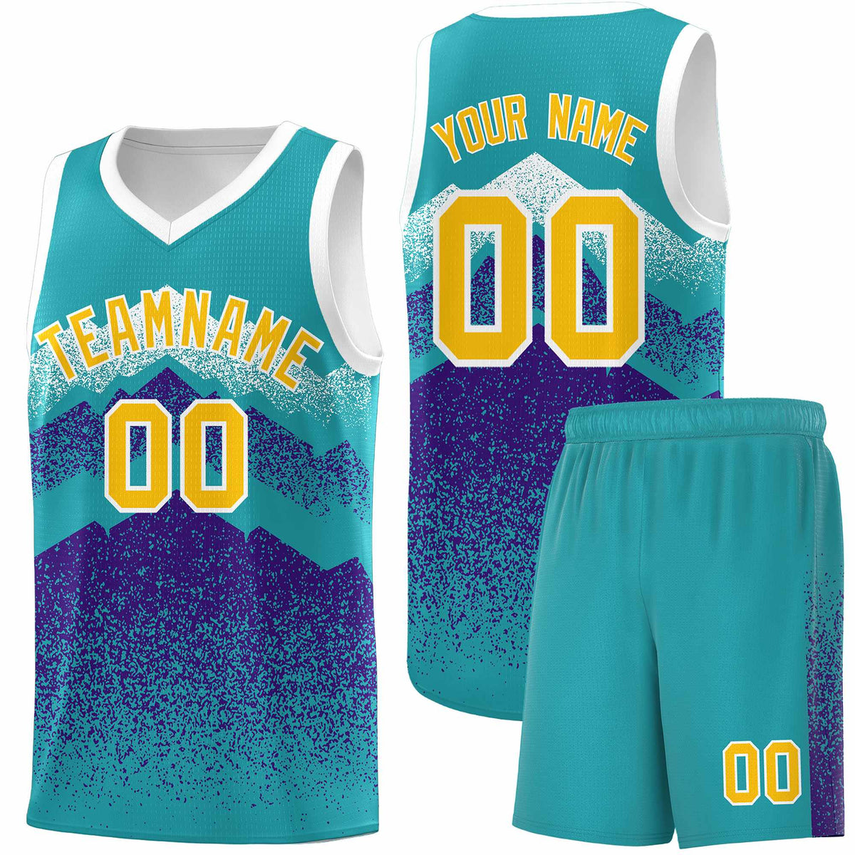 Personalized Youth Basketball Jerseys   Aqua Purple Gradient Mountain Design Uniforms