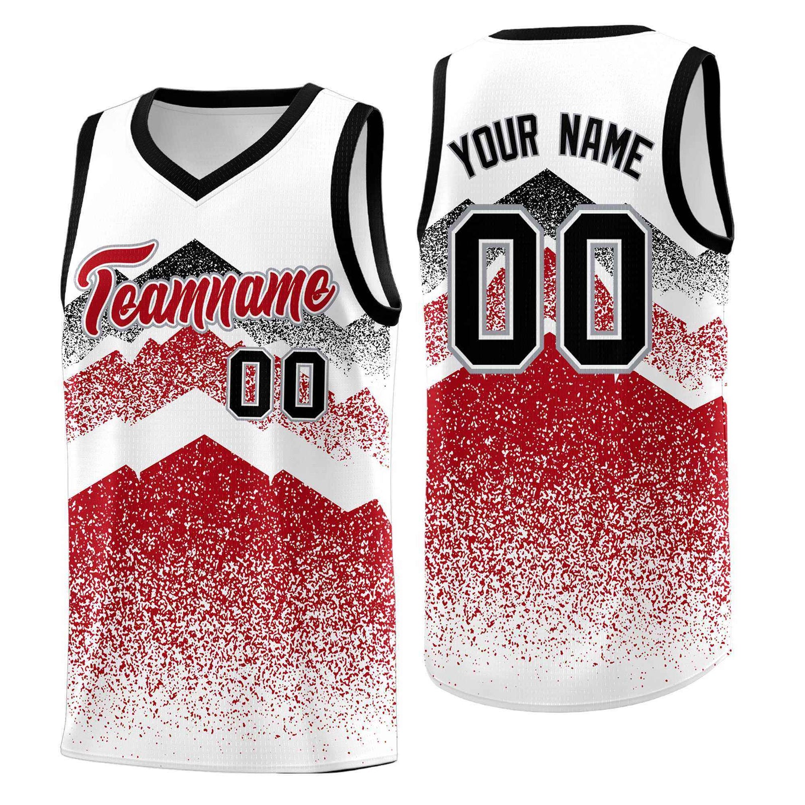 Personalized Youth Basketball Jerseys   White Red Gradient Mountain Design Uniforms