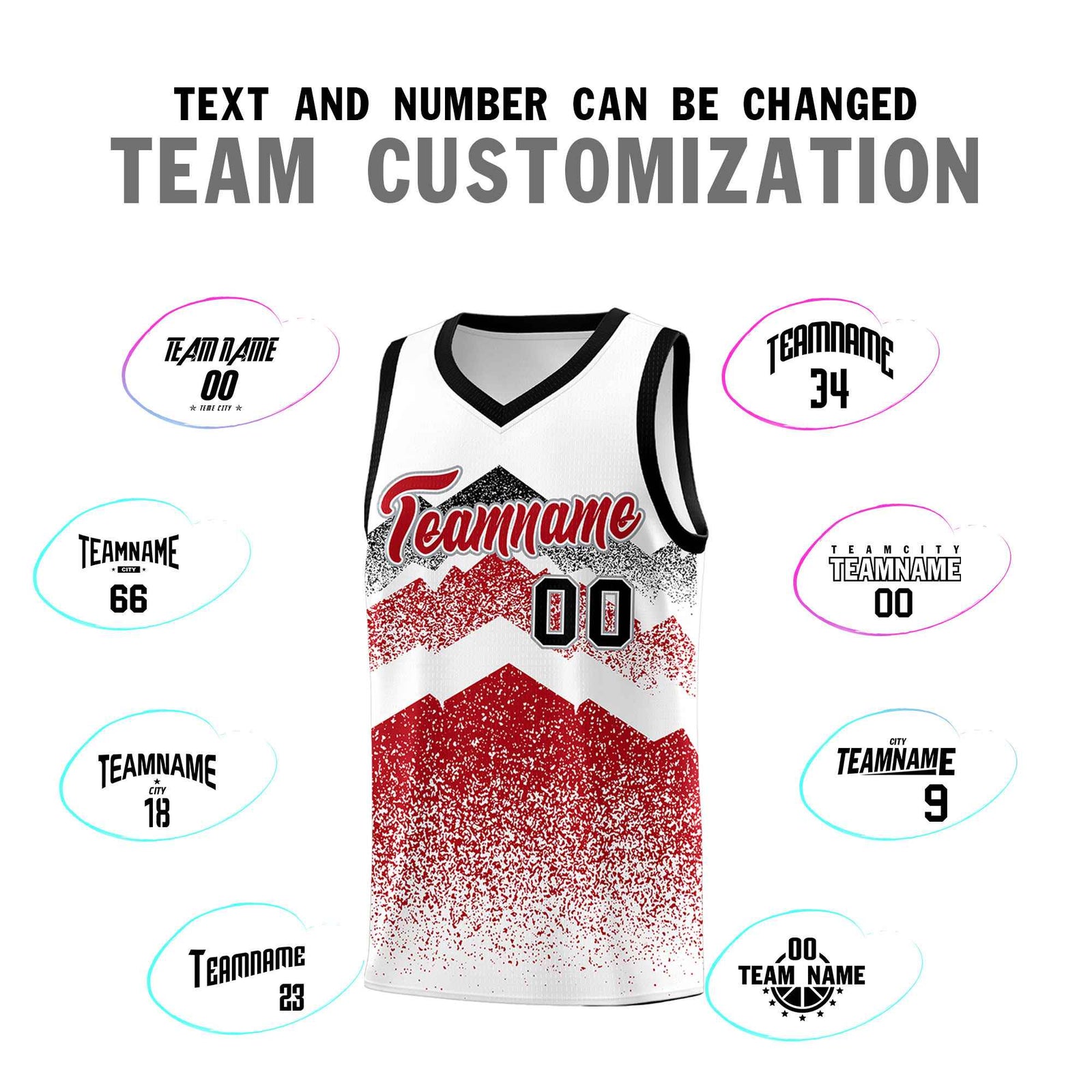 Personalized Youth Basketball Jerseys   White Red Gradient Mountain Design Uniforms