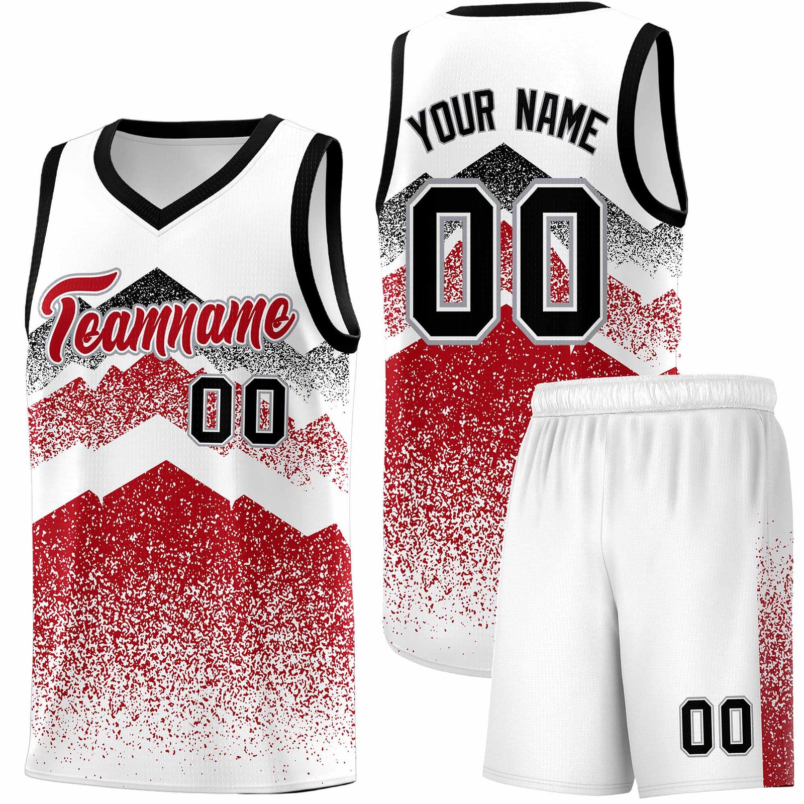 Personalized Youth Basketball Jerseys   White Red Gradient Mountain Design Uniforms