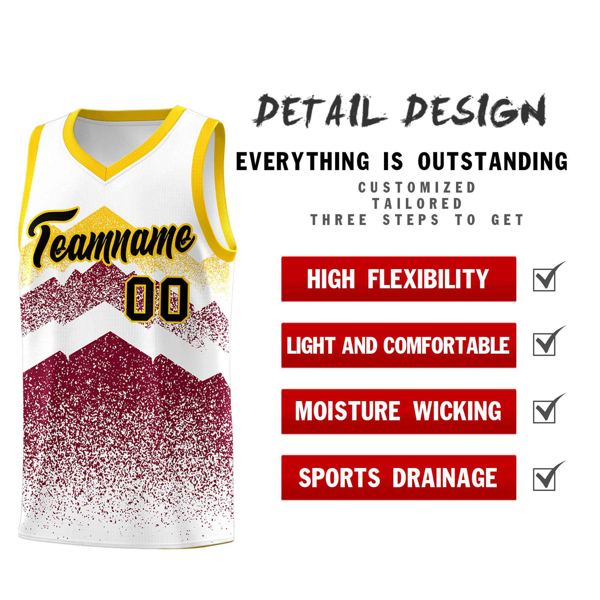 Personalized Youth Basketball Jerseys   White Crimson Gradient Mountain Design Uniforms