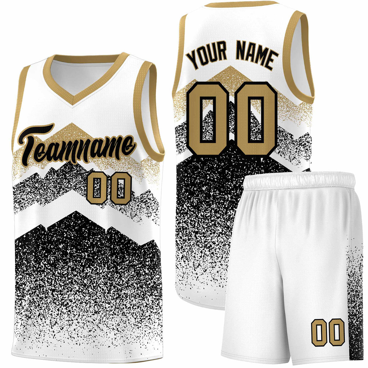 Custom Youth Basketball Jerseys White Black Gradient Mountain Design Uniforms