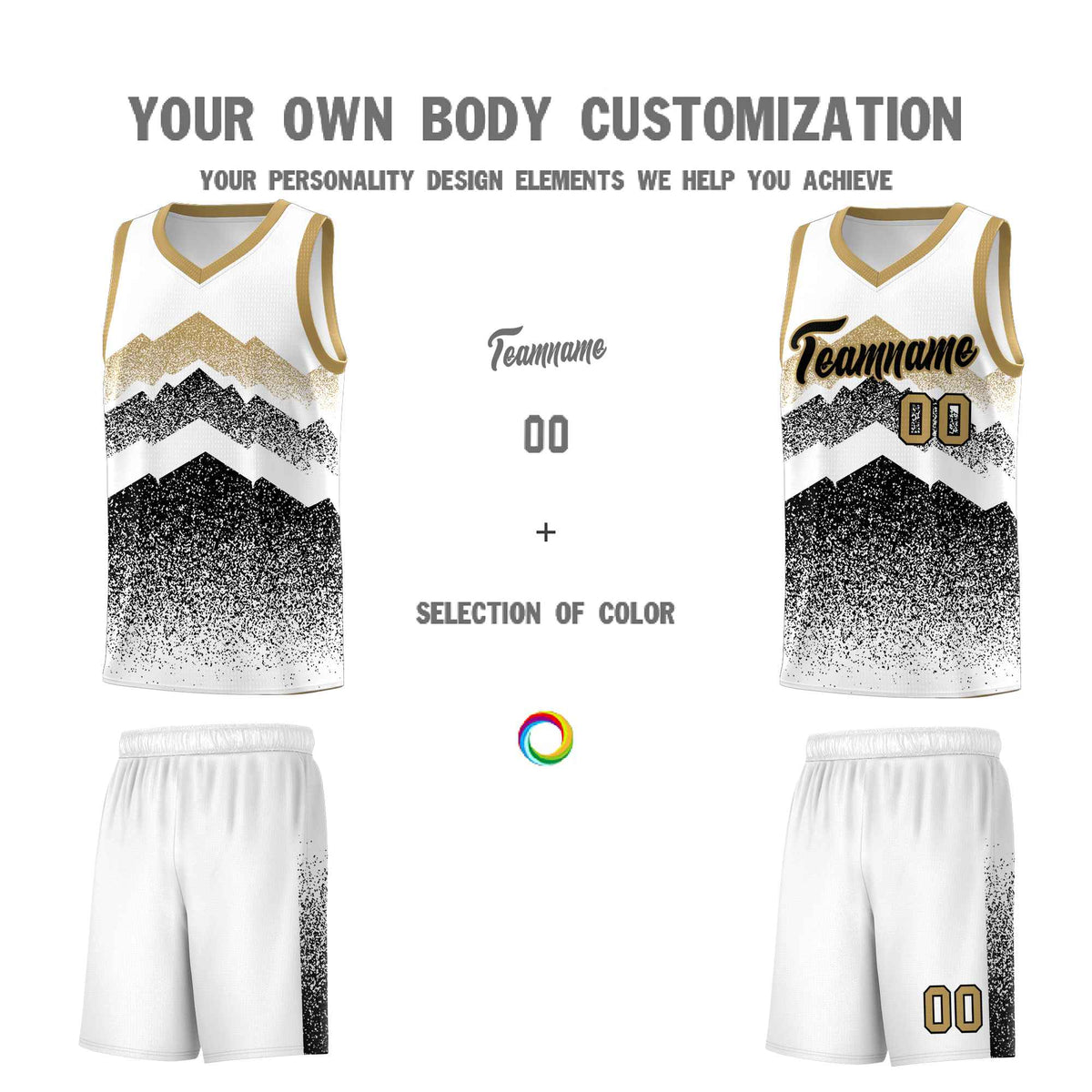 Custom Youth Basketball Jerseys White Black Gradient Mountain Design Uniforms