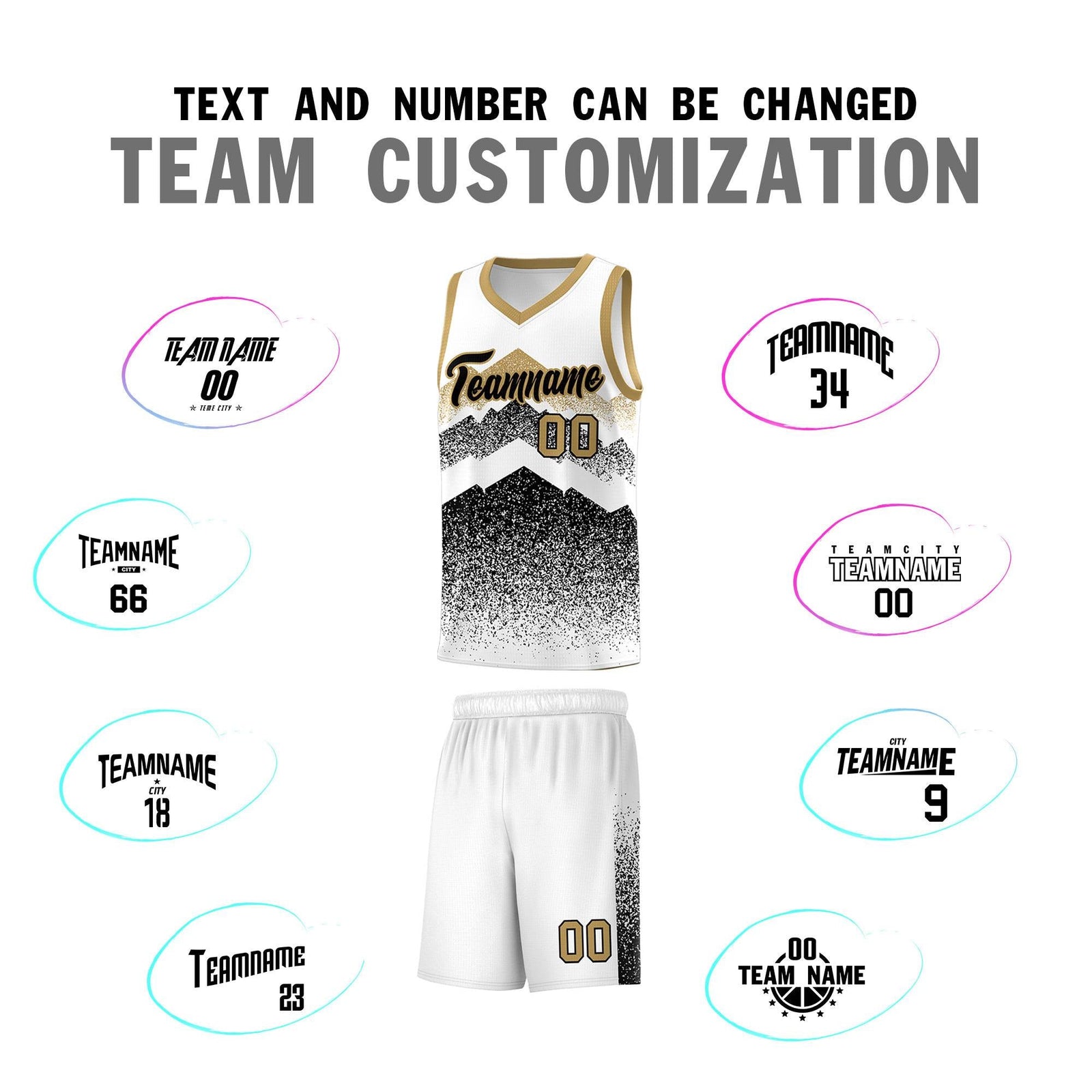 Custom Youth Basketball Jerseys White Black Gradient Mountain Design Uniforms