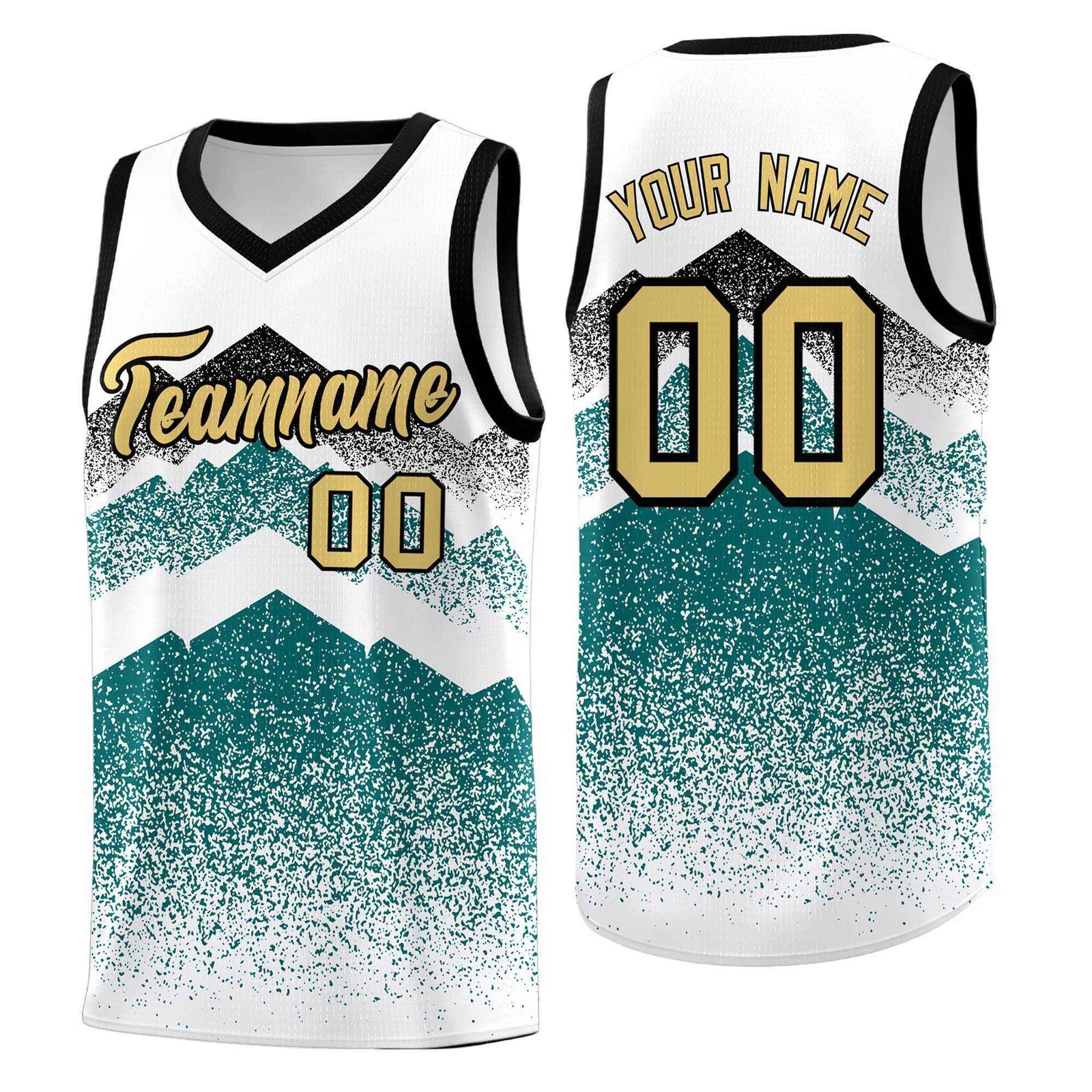 Custom Youth Basketball Jerseys White Teal Gradient Mountain Design Uniforms