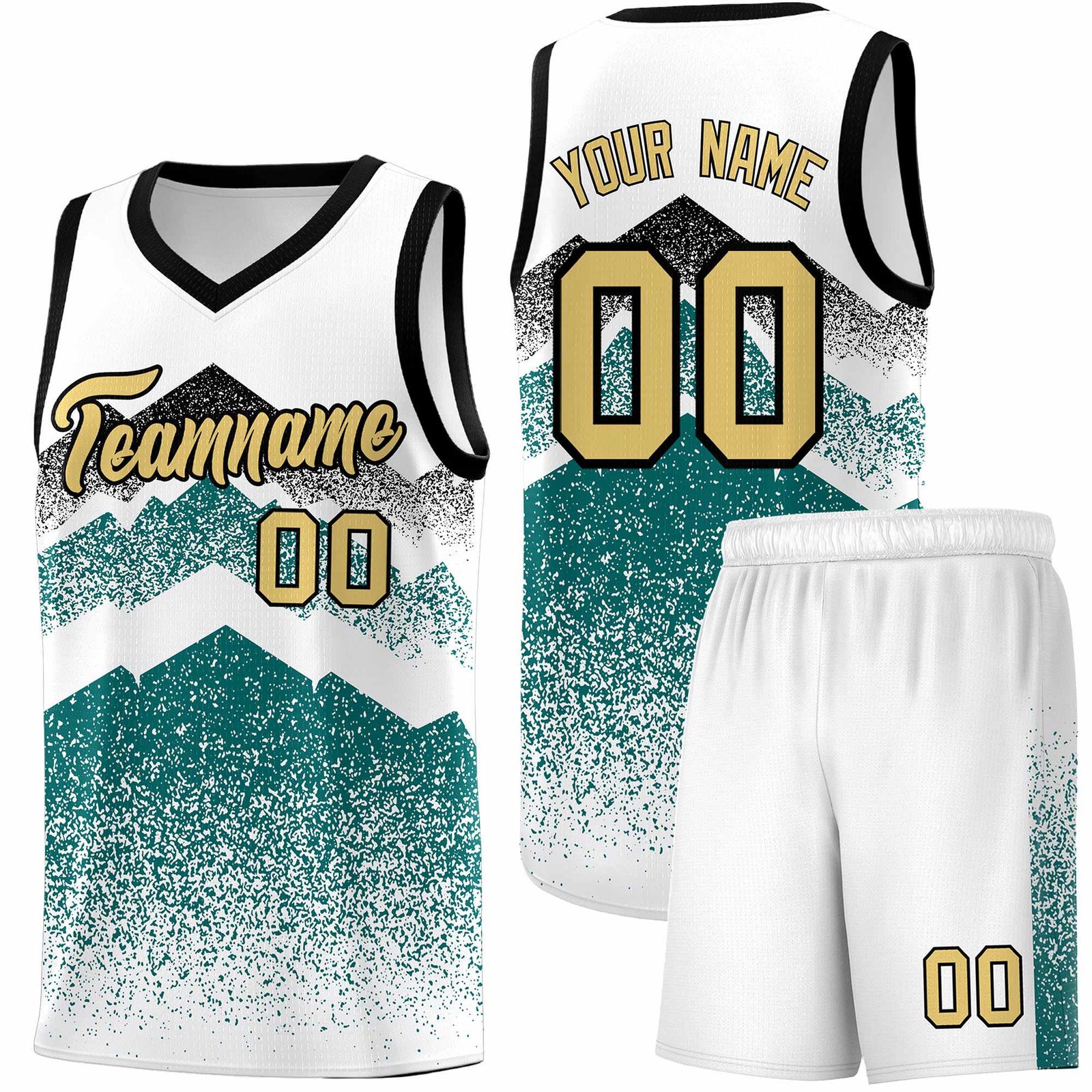 Custom Youth Basketball Jerseys White Teal Gradient Mountain Design Uniforms