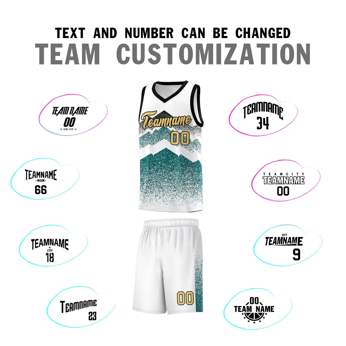 Custom Youth Basketball Jerseys White Teal Gradient Mountain Design Uniforms