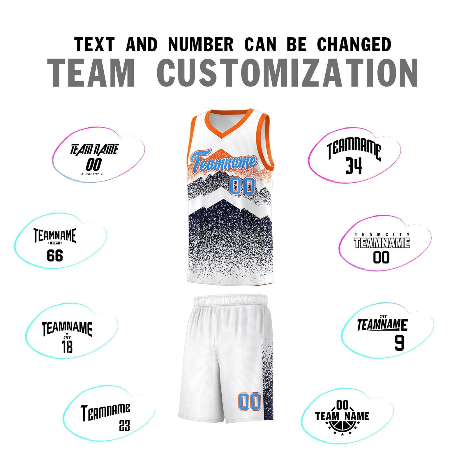 Personalized Youth Basketball Jerseys   White Navy Gradient Mountain Design Uniforms