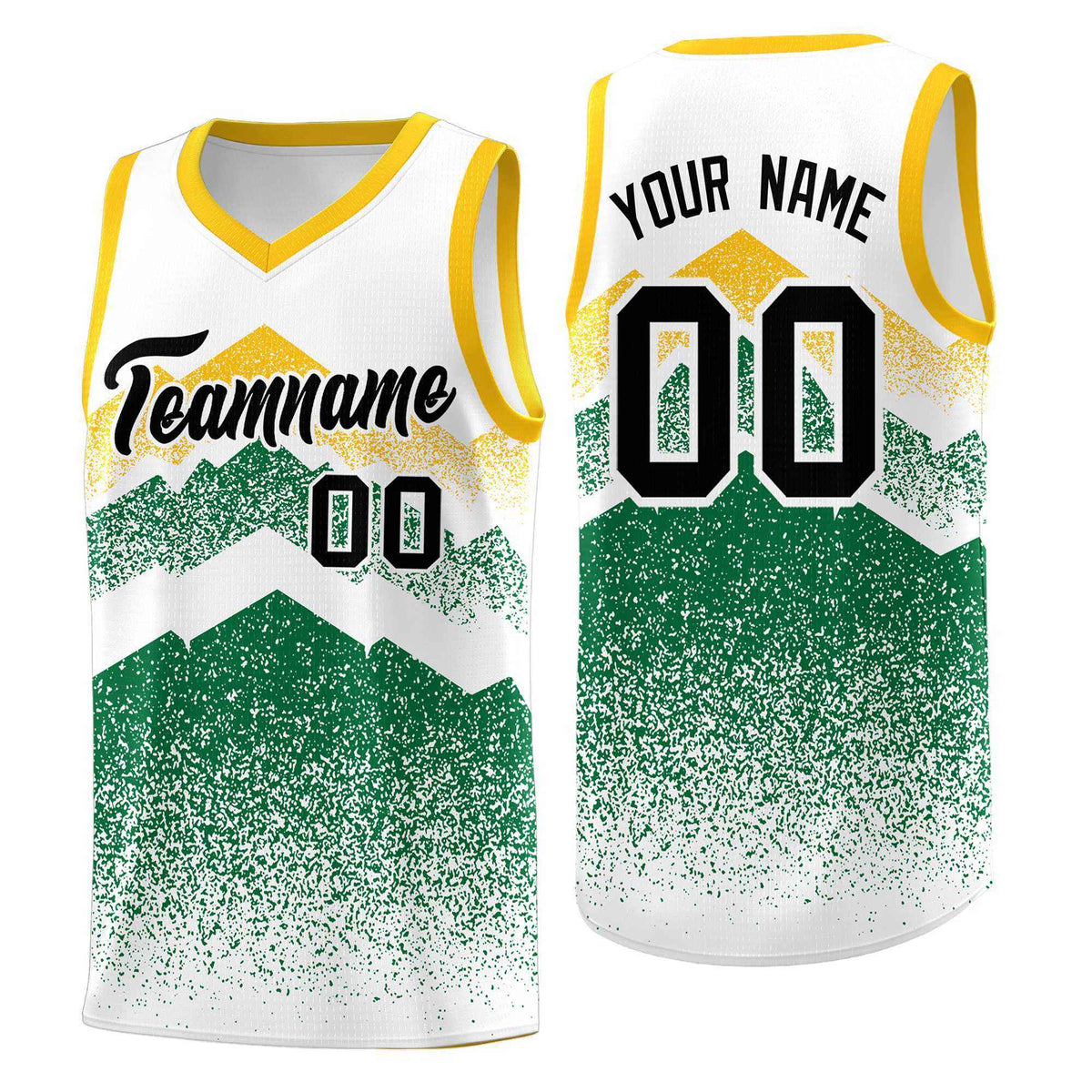 Personalized Youth Basketball Jerseys   White Kelly Green Gradient Mountain Design Uniforms