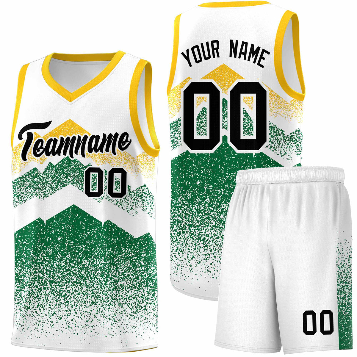 Personalized Youth Basketball Jerseys   White Kelly Green Gradient Mountain Design Uniforms