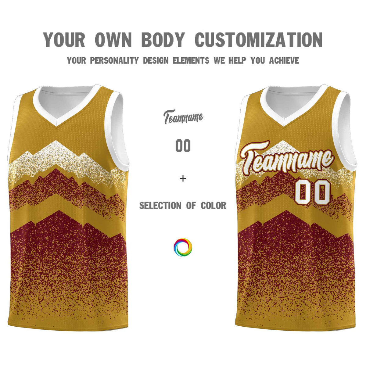 Custom Youth Basketball Jerseys Old Gold Crimson Gradient Mountain Design Uniforms
