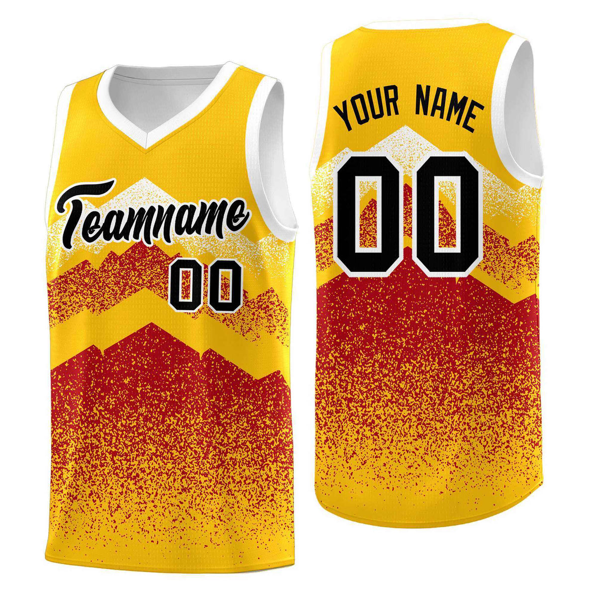 Personalized Youth Basketball Jerseys   Gold Red Gradient Mountain Design Uniforms