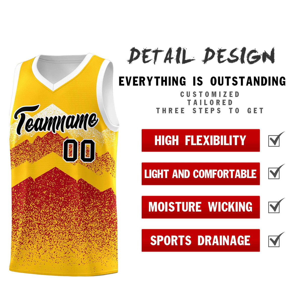 Personalized Youth Basketball Jerseys   Gold Red Gradient Mountain Design Uniforms