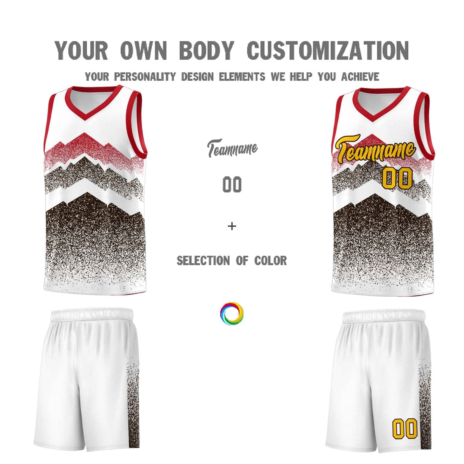 Custom Youth Basketball Jerseys White Brown Gradient Mountain Design Uniforms