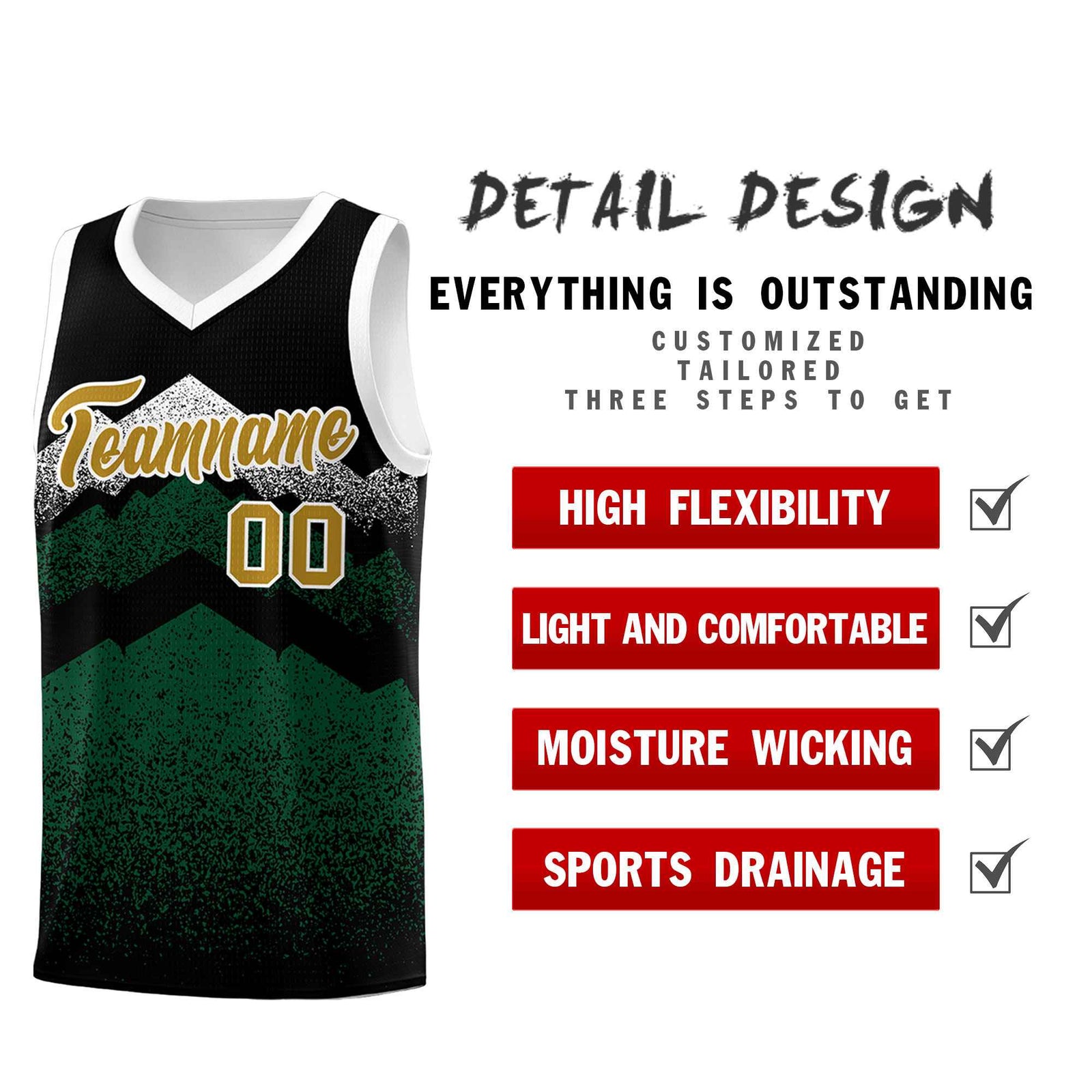 Personalized Youth Basketball Jerseys   Black Green Gradient Mountain Design Uniforms
