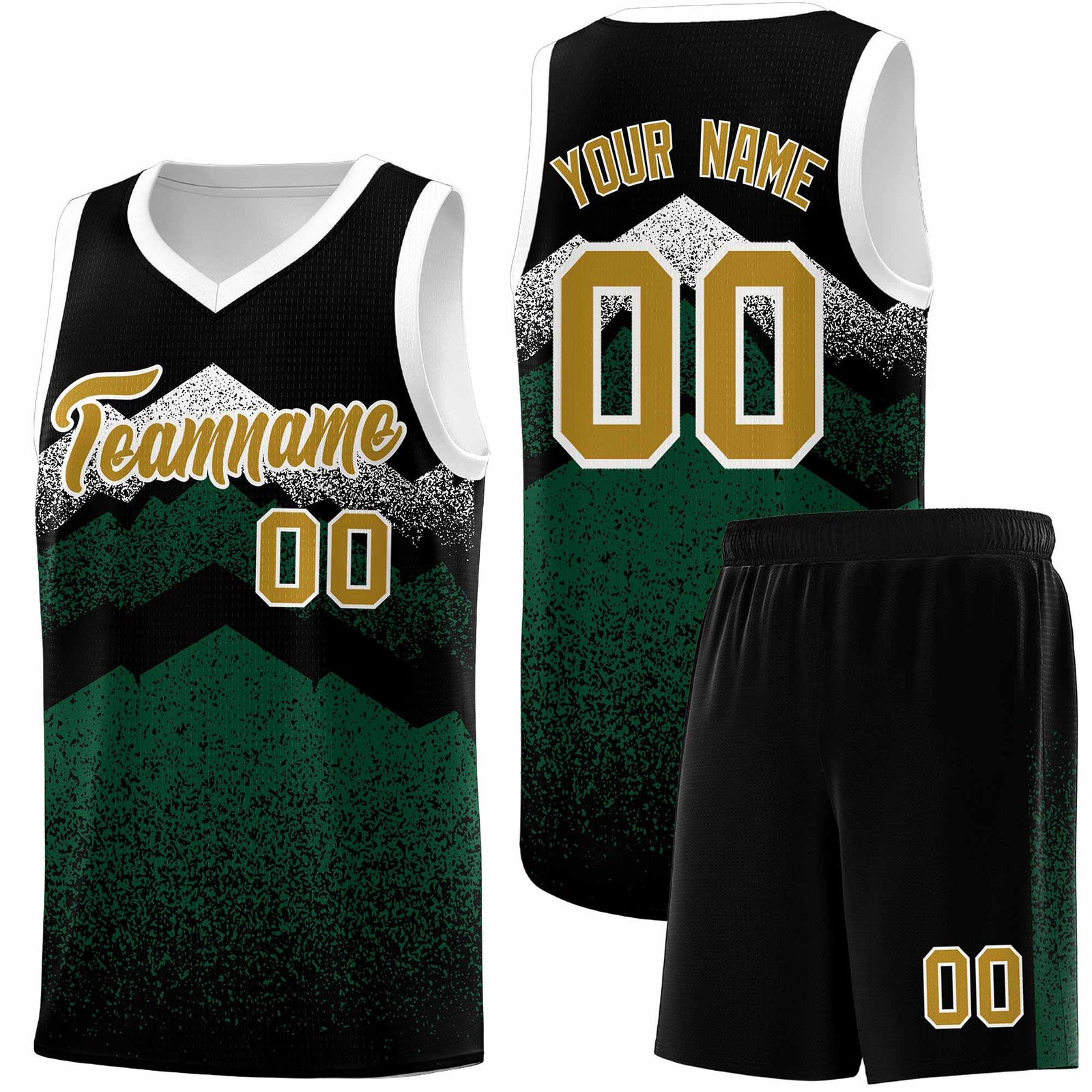 Personalized Youth Basketball Jerseys   Black Green Gradient Mountain Design Uniforms