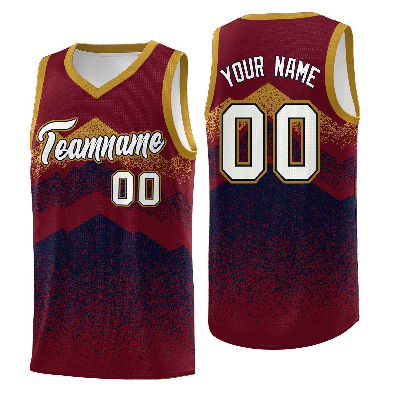 Custom Youth Basketball Jerseys Crimson Navy Gradient Mountain Design Uniforms