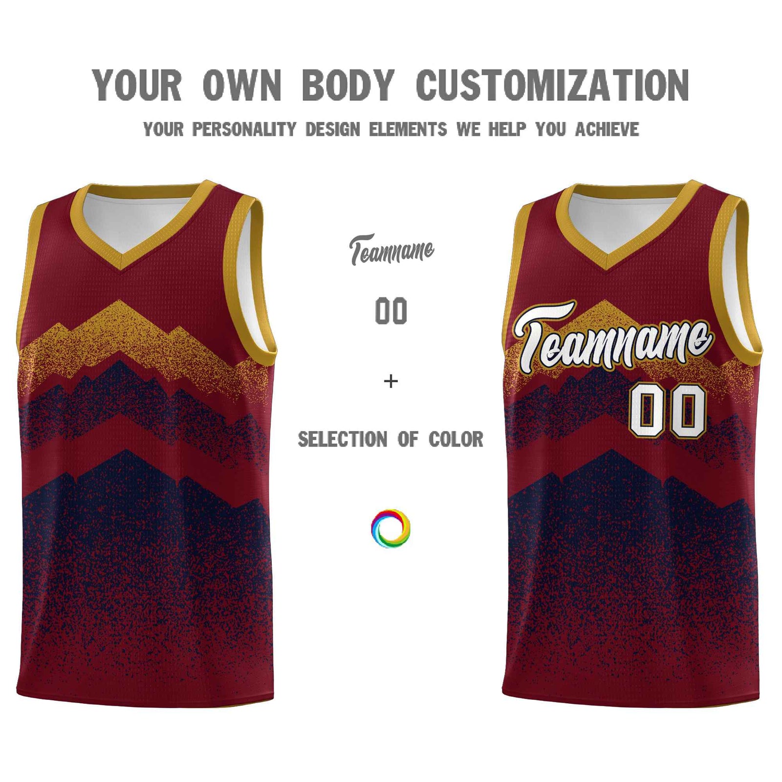 Custom Youth Basketball Jerseys Crimson Navy Gradient Mountain Design Uniforms