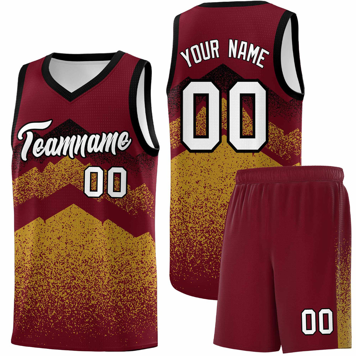Personalized Youth Basketball Jerseys   Crimson Old Gold Gradient Mountain Design Uniforms