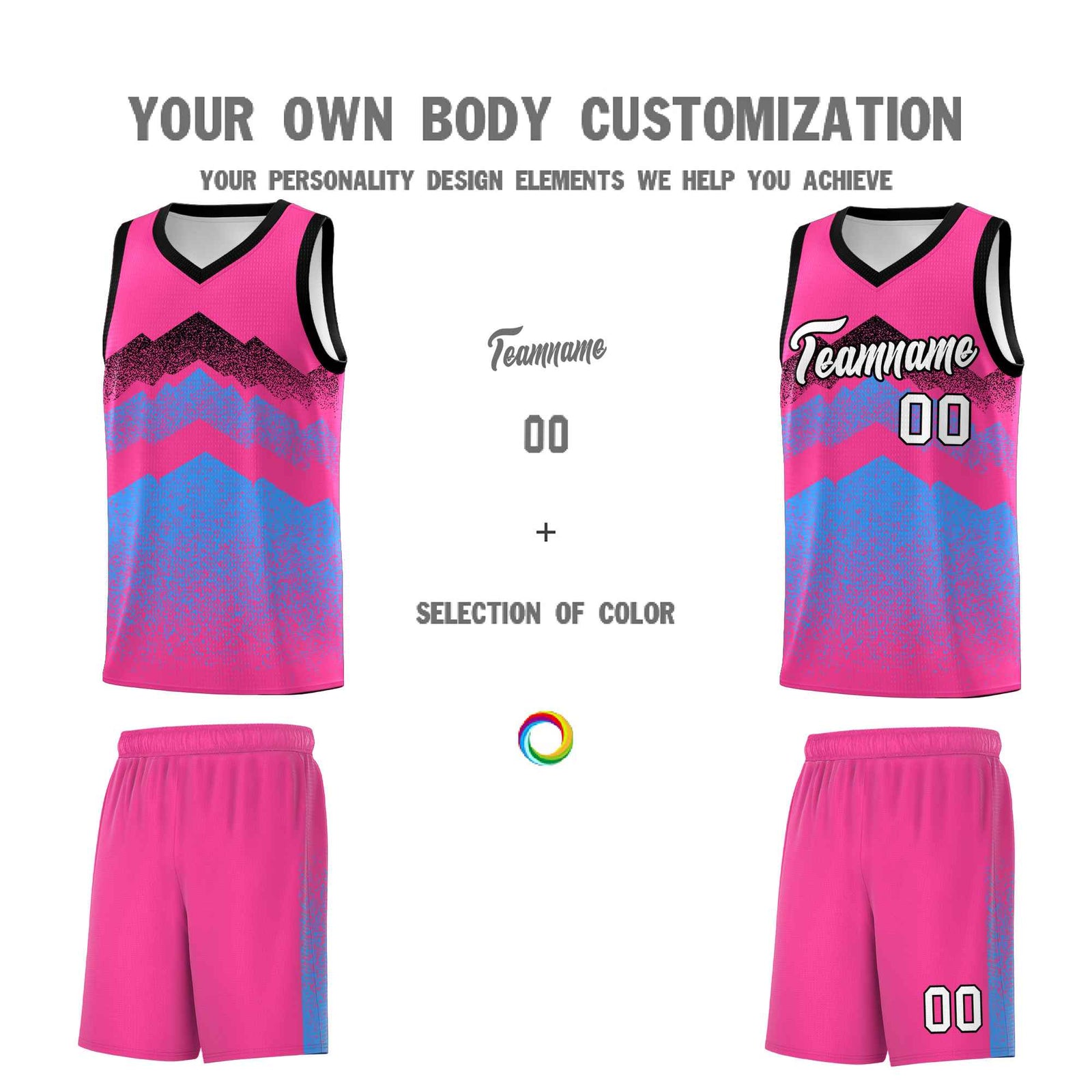 Personalized Youth Basketball Jerseys   Pink Powder Blue Gradient Mountain Design Uniforms