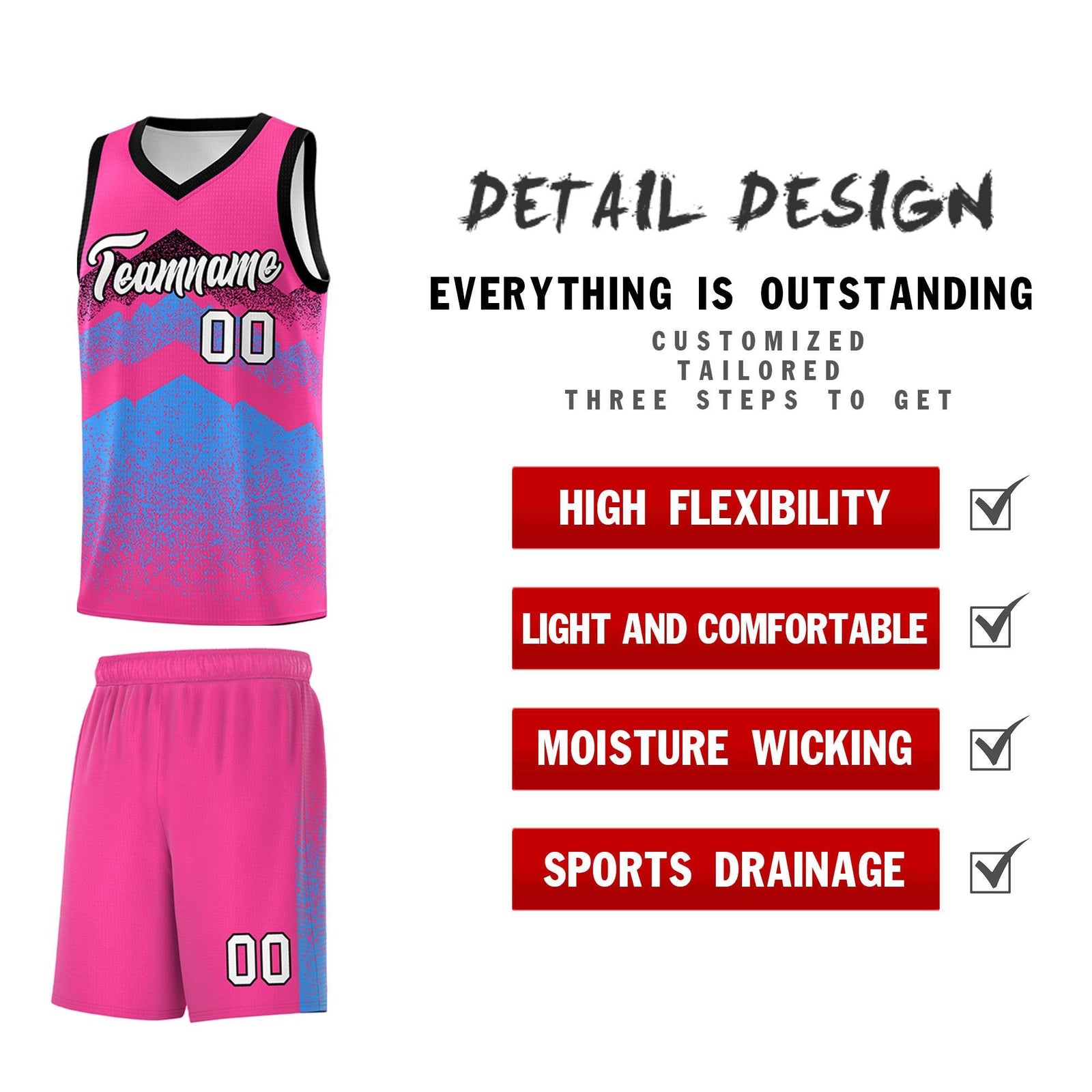 Personalized Youth Basketball Jerseys   Pink Powder Blue Gradient Mountain Design Uniforms