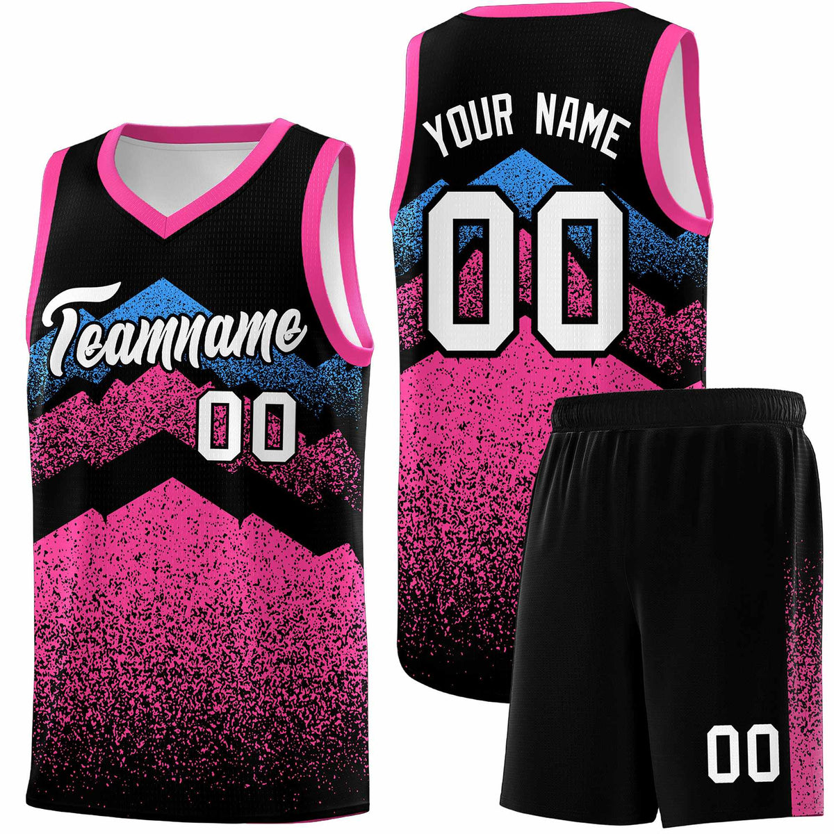 Personalized Youth Basketball Jerseys   Black Pink Gradient Mountain Design Uniforms