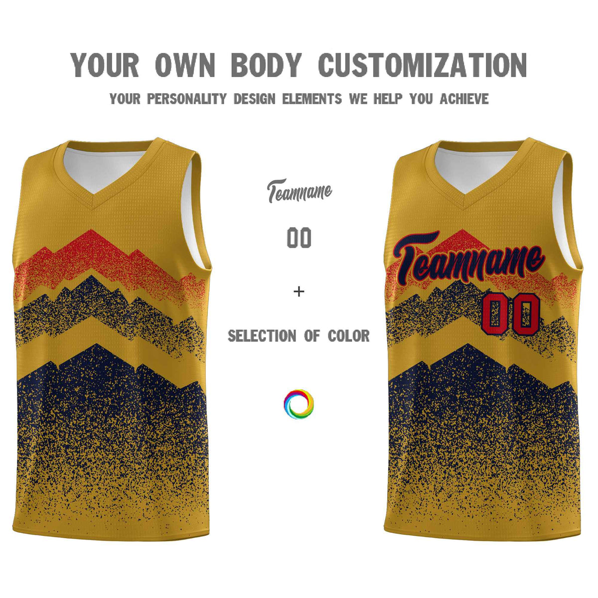 Personalized Youth Basketball Jerseys   Old Gold Navy Gradient Mountain Design Uniforms