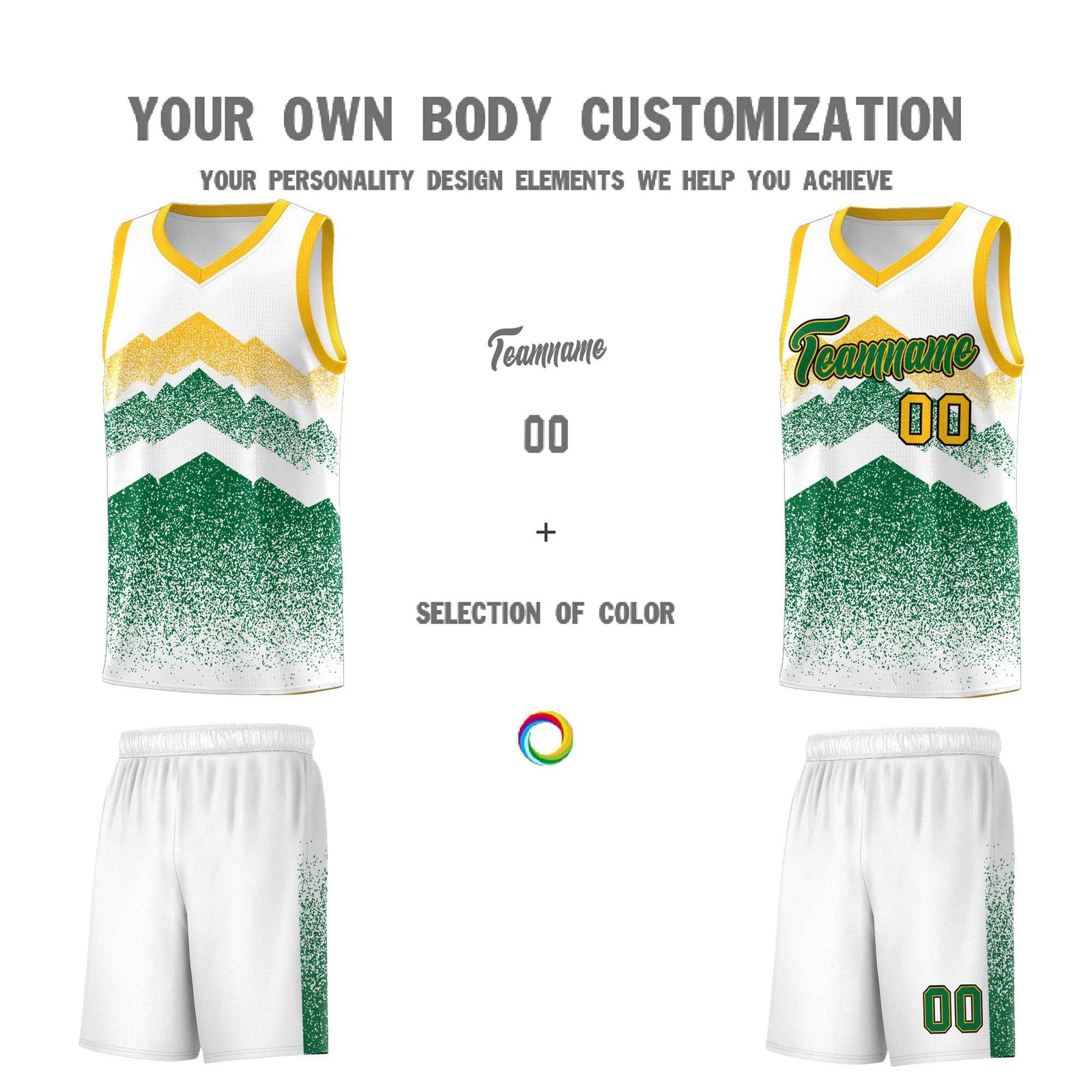 Personalized Youth Basketball Jerseys   White Kelly Green Gradient Mountain Design Uniforms