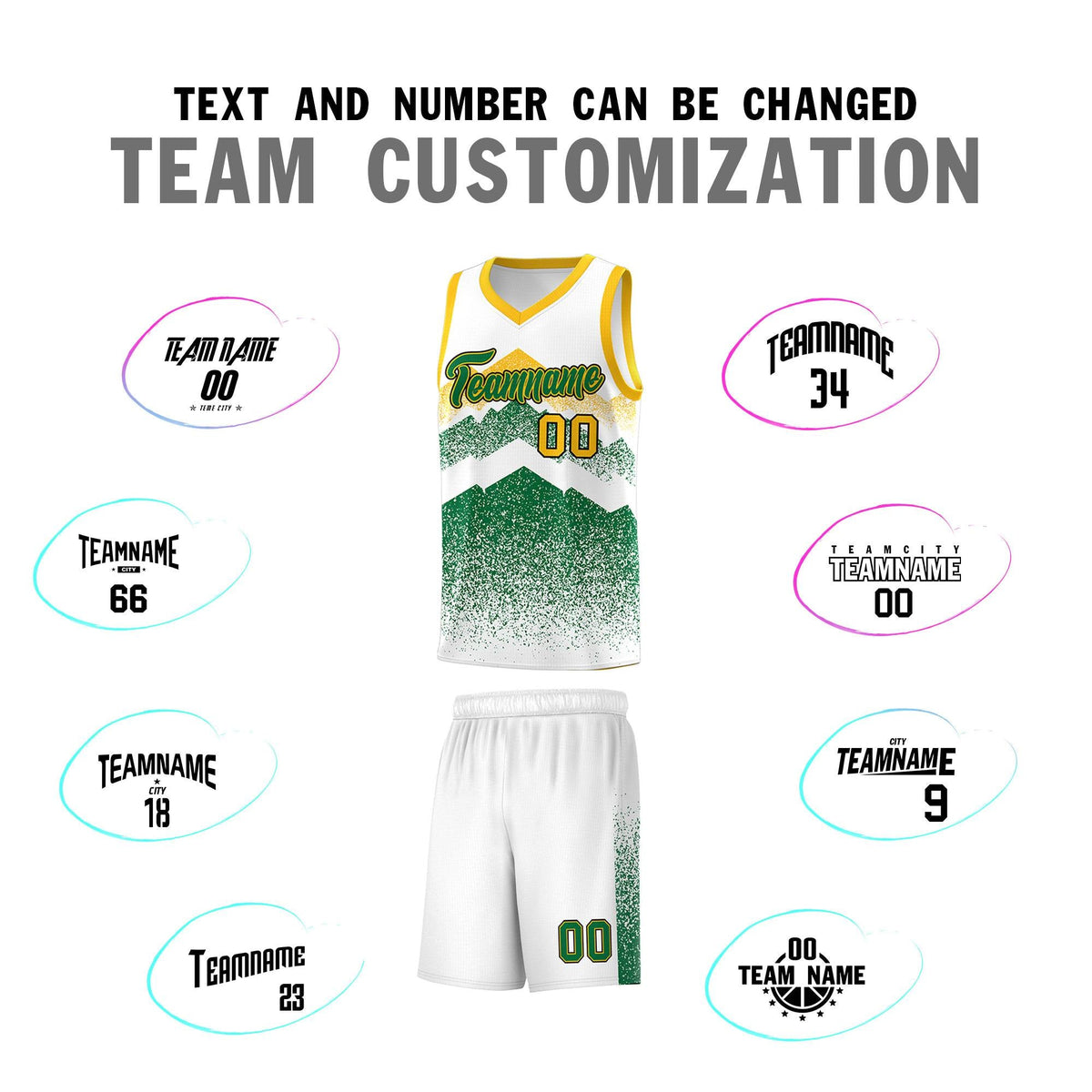 Personalized Youth Basketball Jerseys   White Kelly Green Gradient Mountain Design Uniforms