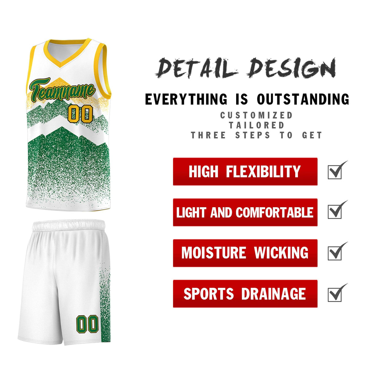 Personalized Youth Basketball Jerseys   White Kelly Green Gradient Mountain Design Uniforms