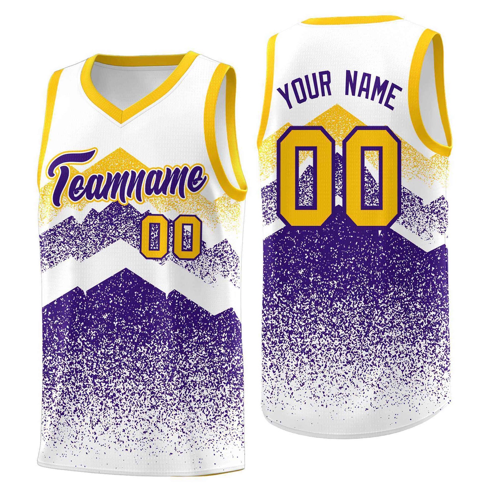 Custom Youth Basketball Jerseys White Purple Gradient Mountain Design Uniforms