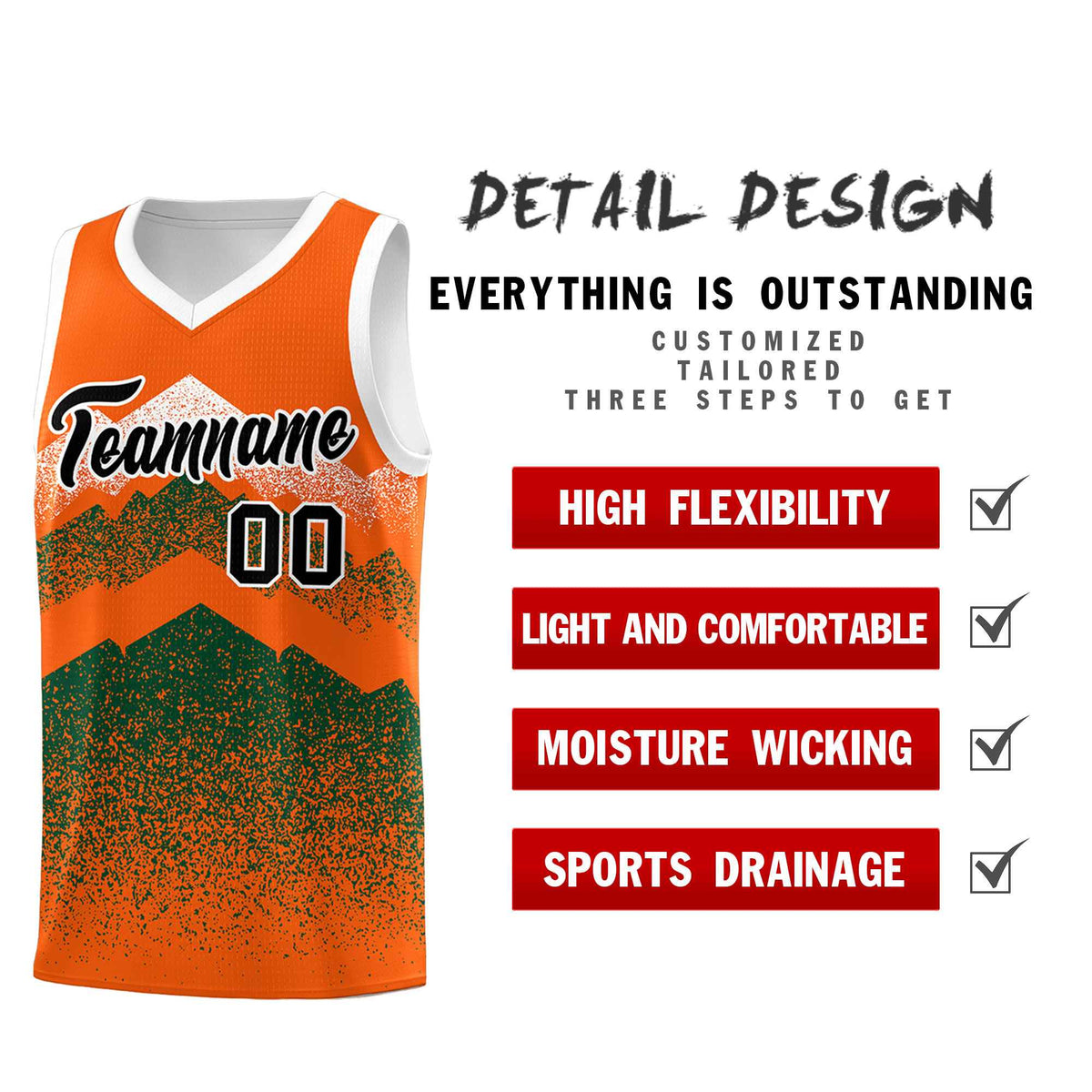 Personalized Youth Basketball Jerseys   Orange Green Gradient Mountain Design Uniforms