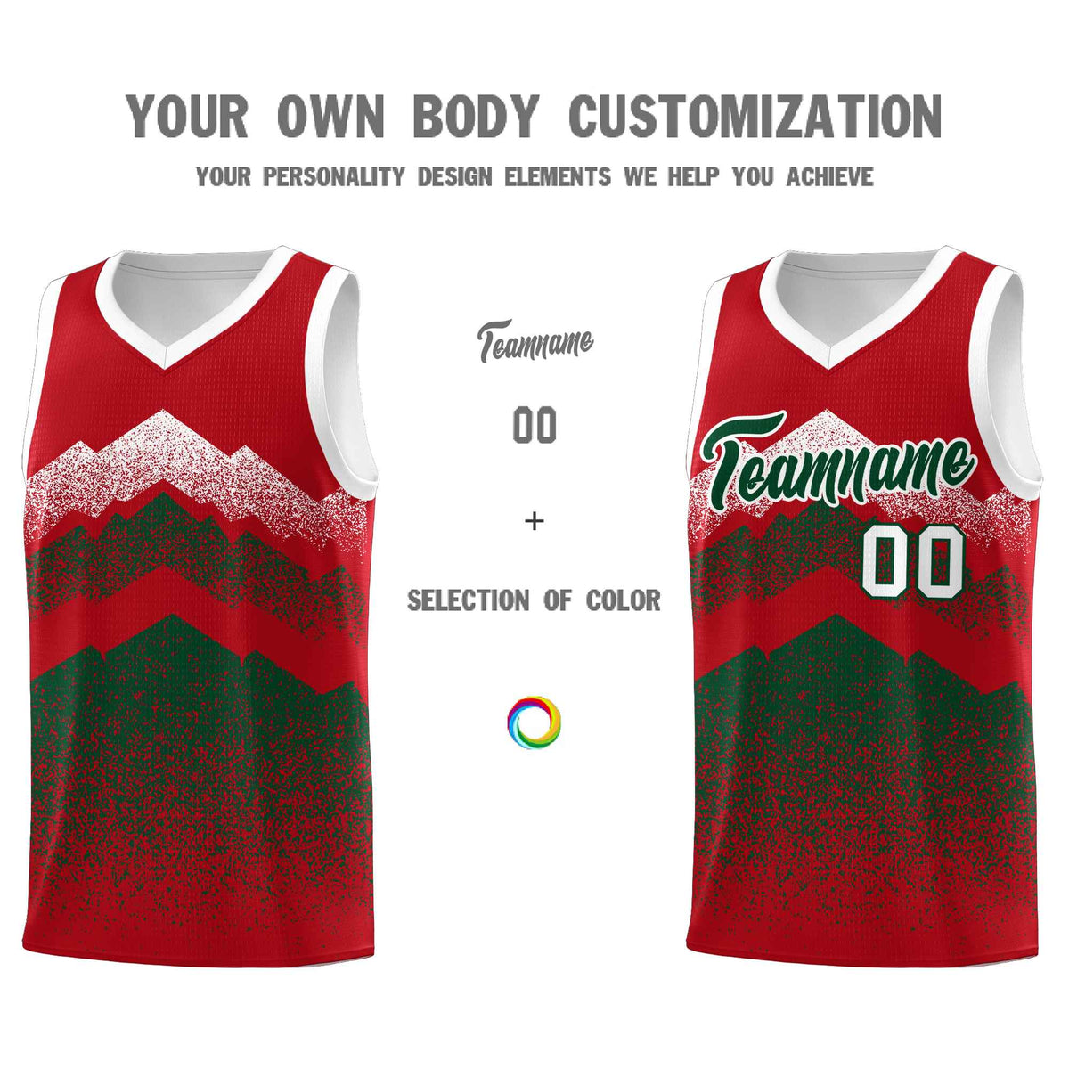 Custom Youth Basketball Jerseys Red Green Gradient Mountain Design Uniforms