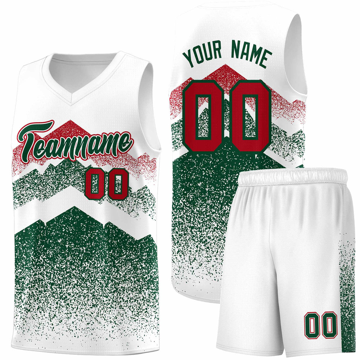 Custom Youth Basketball Jerseys White Green Gradient Mountain Design Uniforms