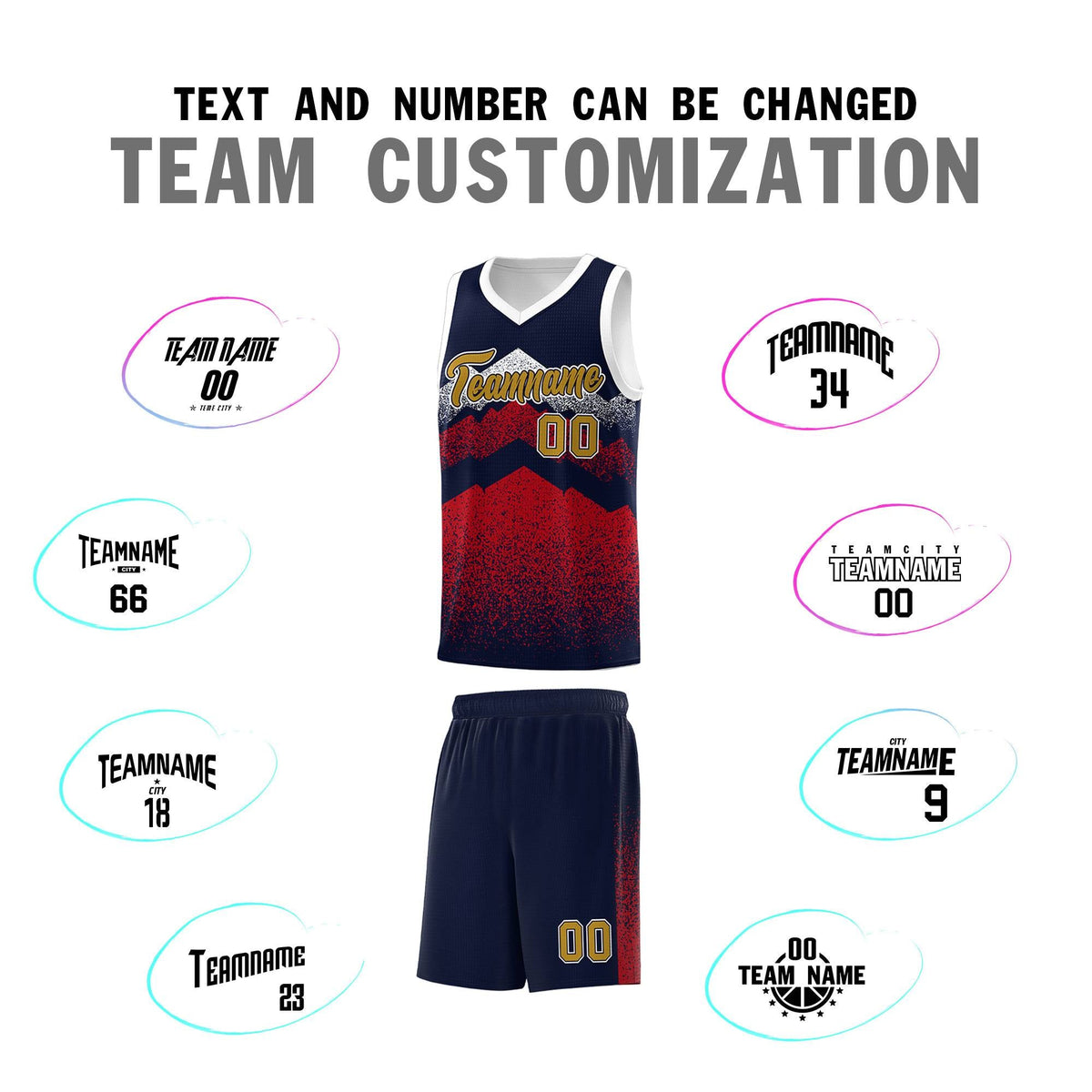 Personalized Youth Basketball Jerseys   Navy Red Gradient Mountain Design Uniforms