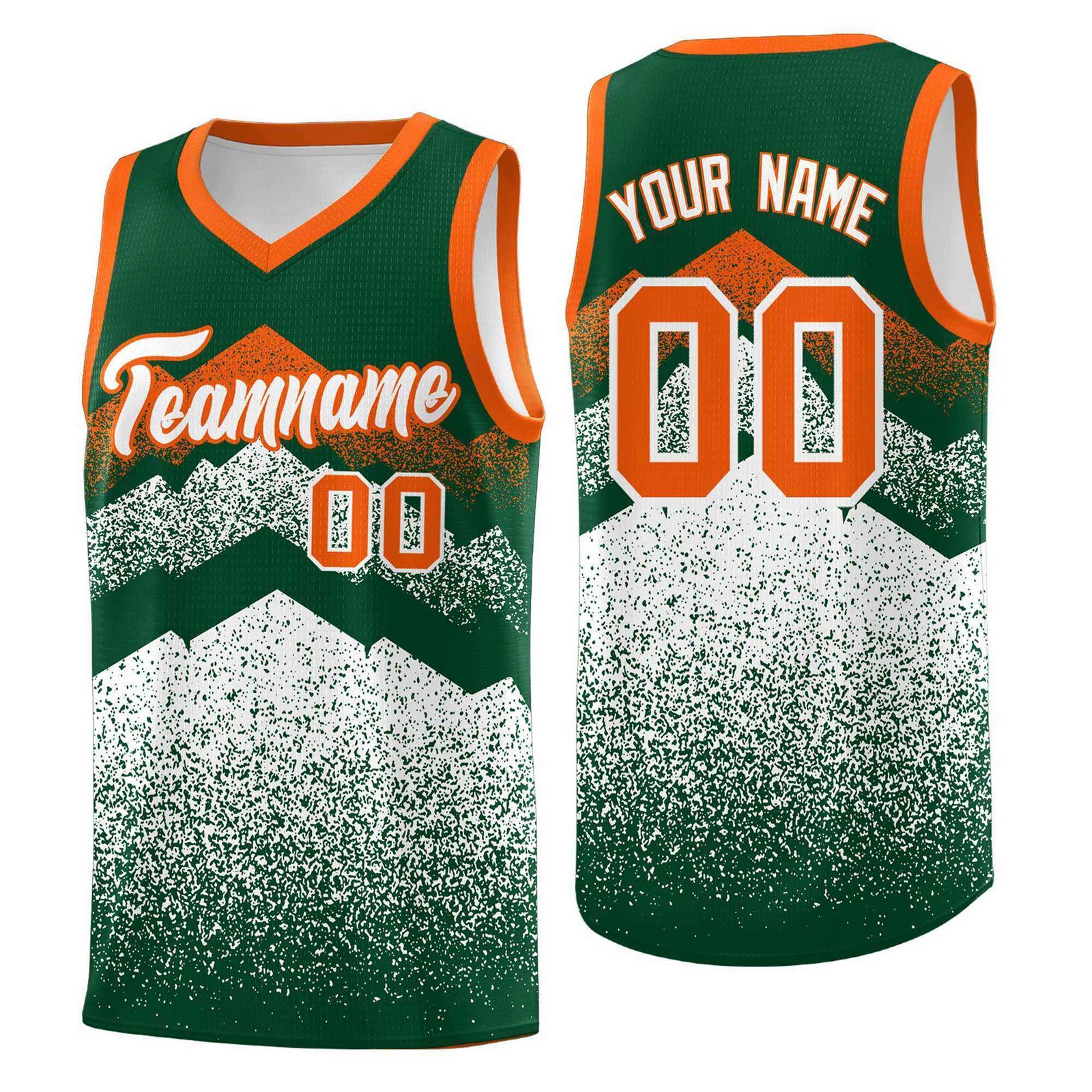 Personalized Youth Basketball Jerseys   Green White Gradient Mountain Design Uniforms