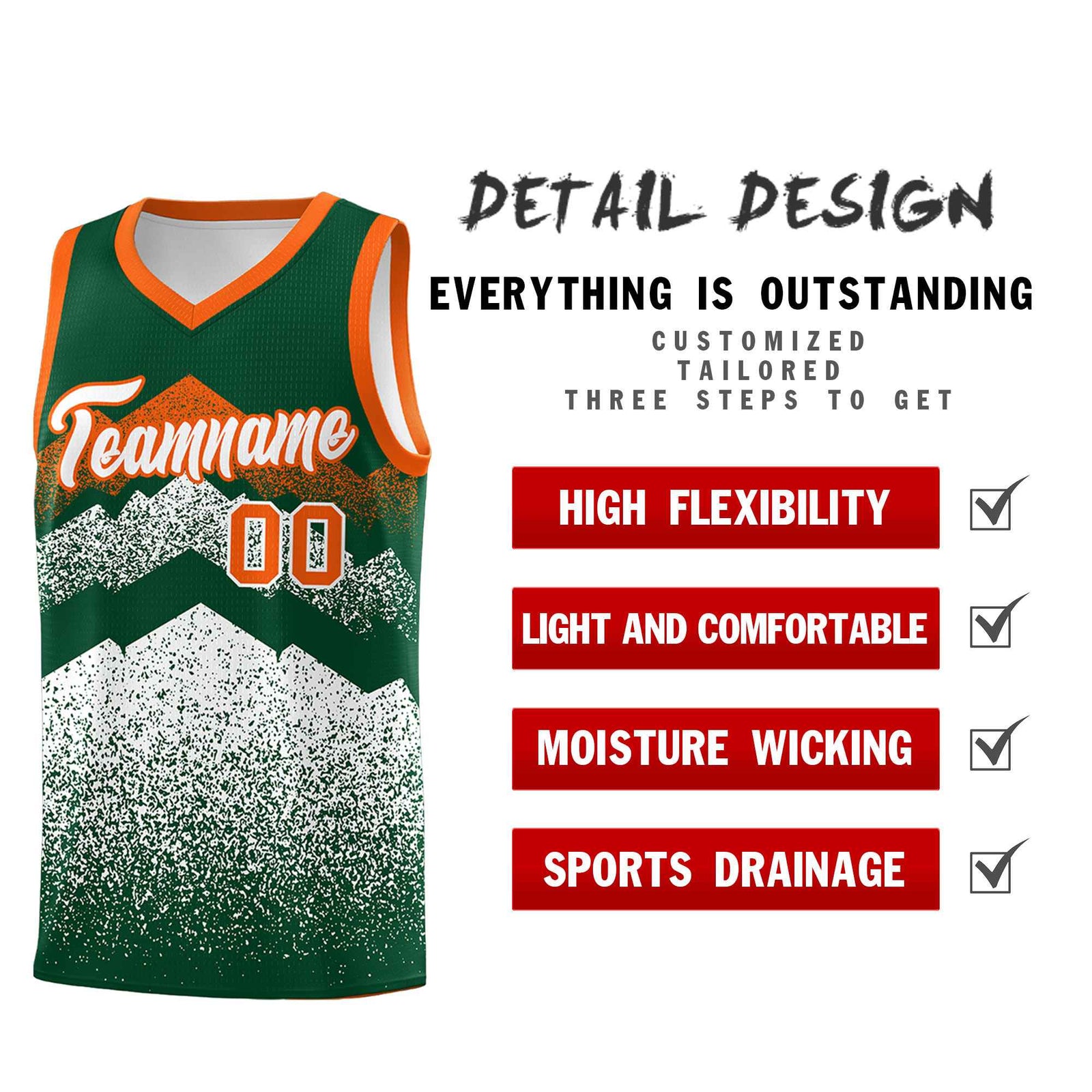 Personalized Youth Basketball Jerseys   Green White Gradient Mountain Design Uniforms