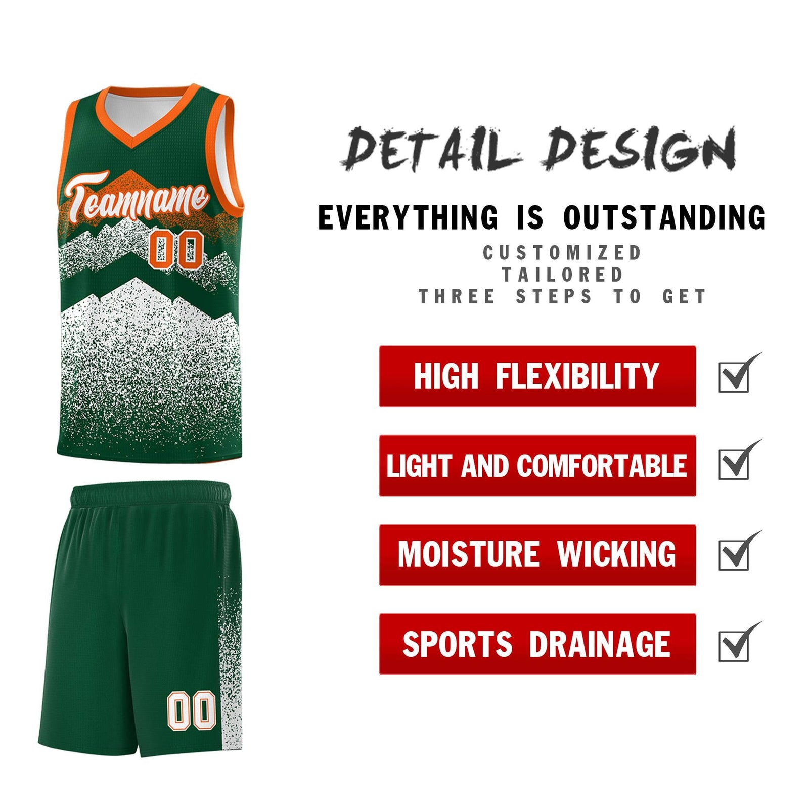 Personalized Youth Basketball Jerseys   Green White Gradient Mountain Design Uniforms