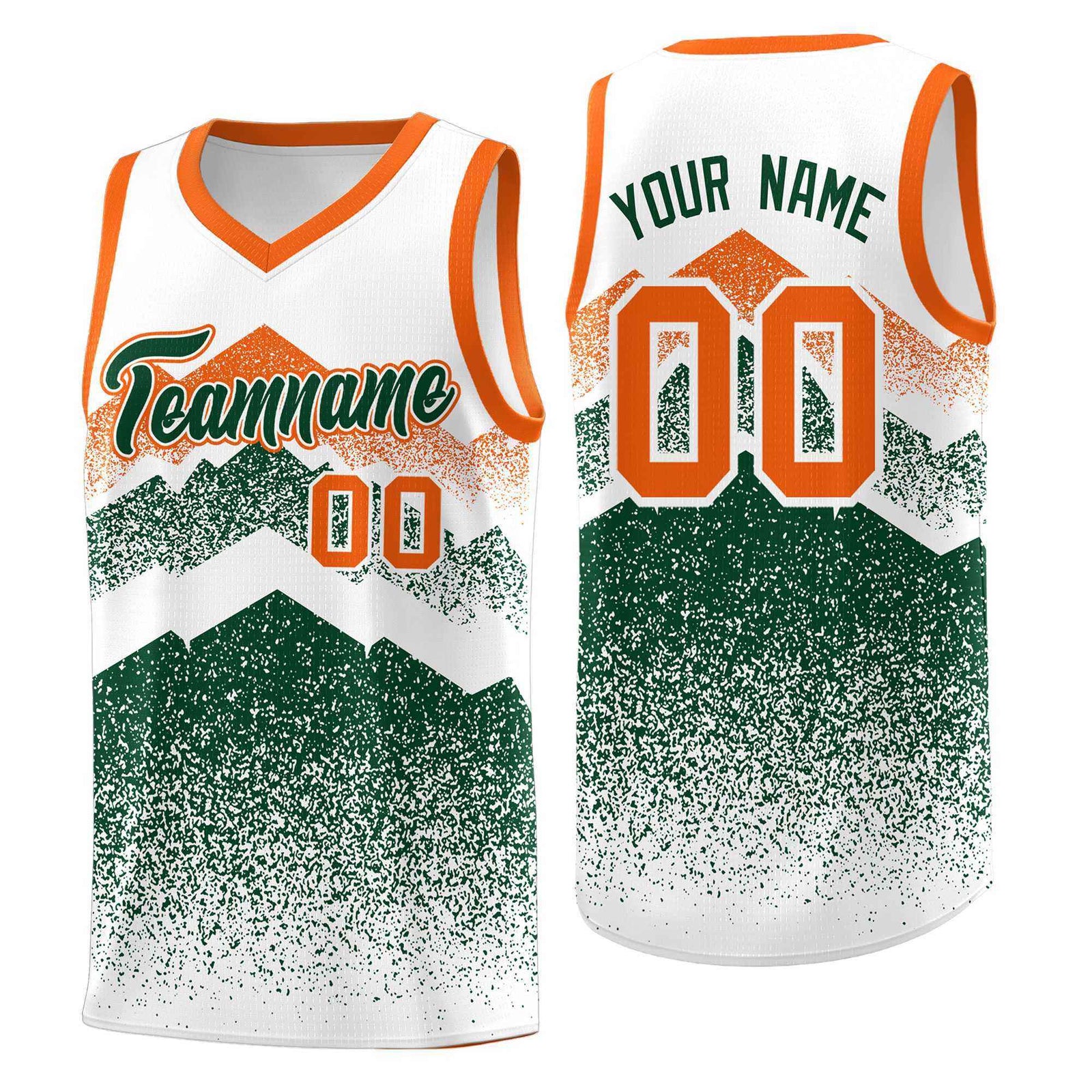 Custom Youth Basketball Jerseys White Green Gradient Mountain Design Uniforms