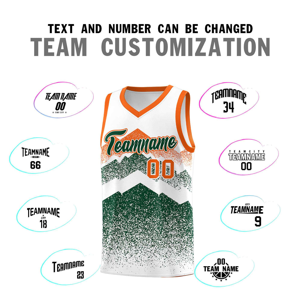 Custom Youth Basketball Jerseys White Green Gradient Mountain Design Uniforms