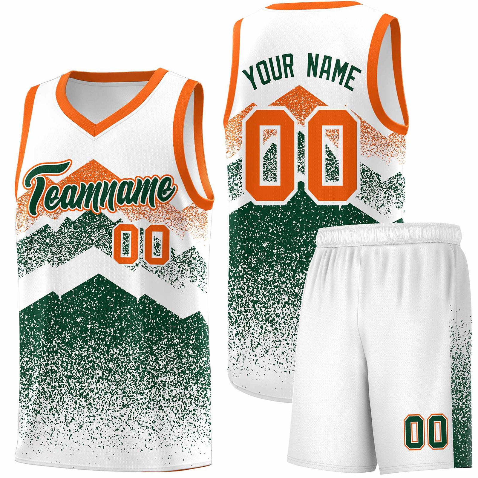 Custom Youth Basketball Jerseys White Green Gradient Mountain Design Uniforms