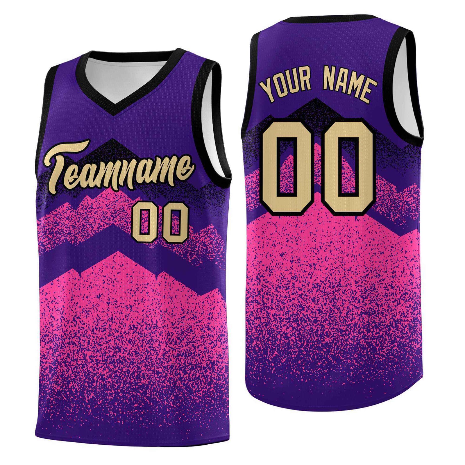 Custom Youth Basketball Jerseys Purple Pink Gradient Mountain Design Uniforms