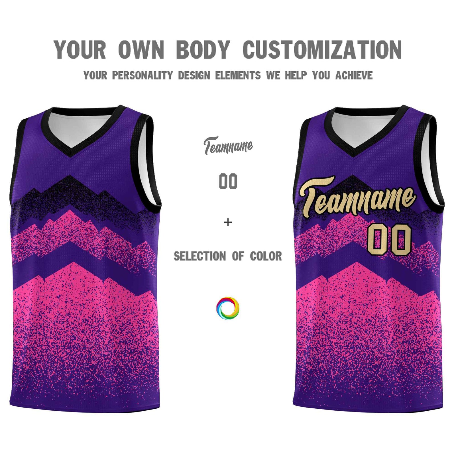 Custom Youth Basketball Jerseys Purple Pink Gradient Mountain Design Uniforms