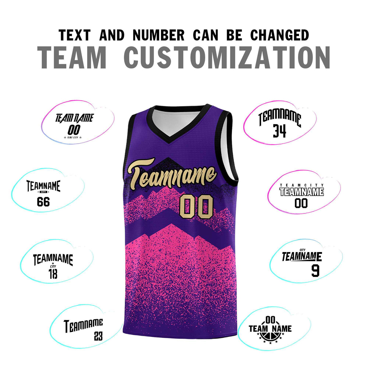 Custom Youth Basketball Jerseys Purple Pink Gradient Mountain Design Uniforms