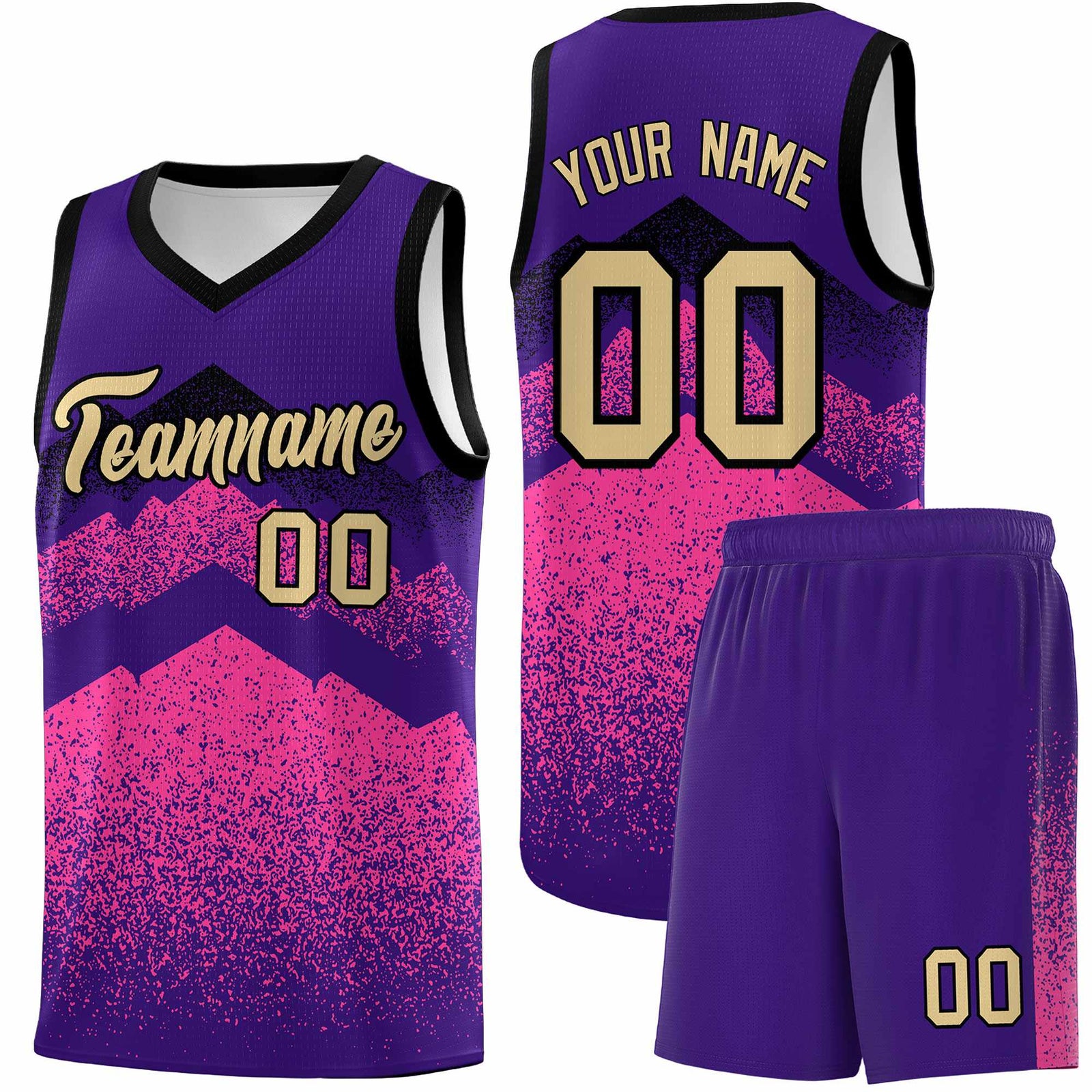 Custom Youth Basketball Jerseys Purple Pink Gradient Mountain Design Uniforms