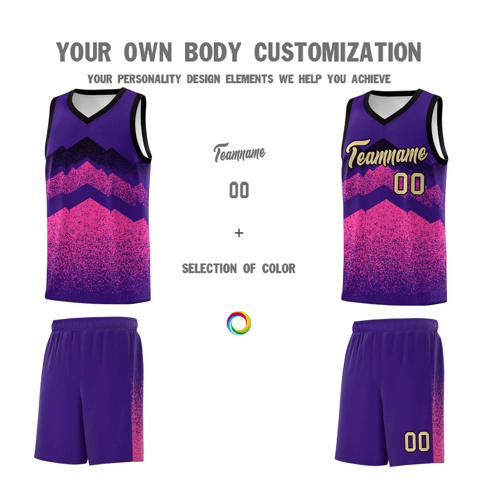 Custom Youth Basketball Jerseys Purple Pink Gradient Mountain Design Uniforms