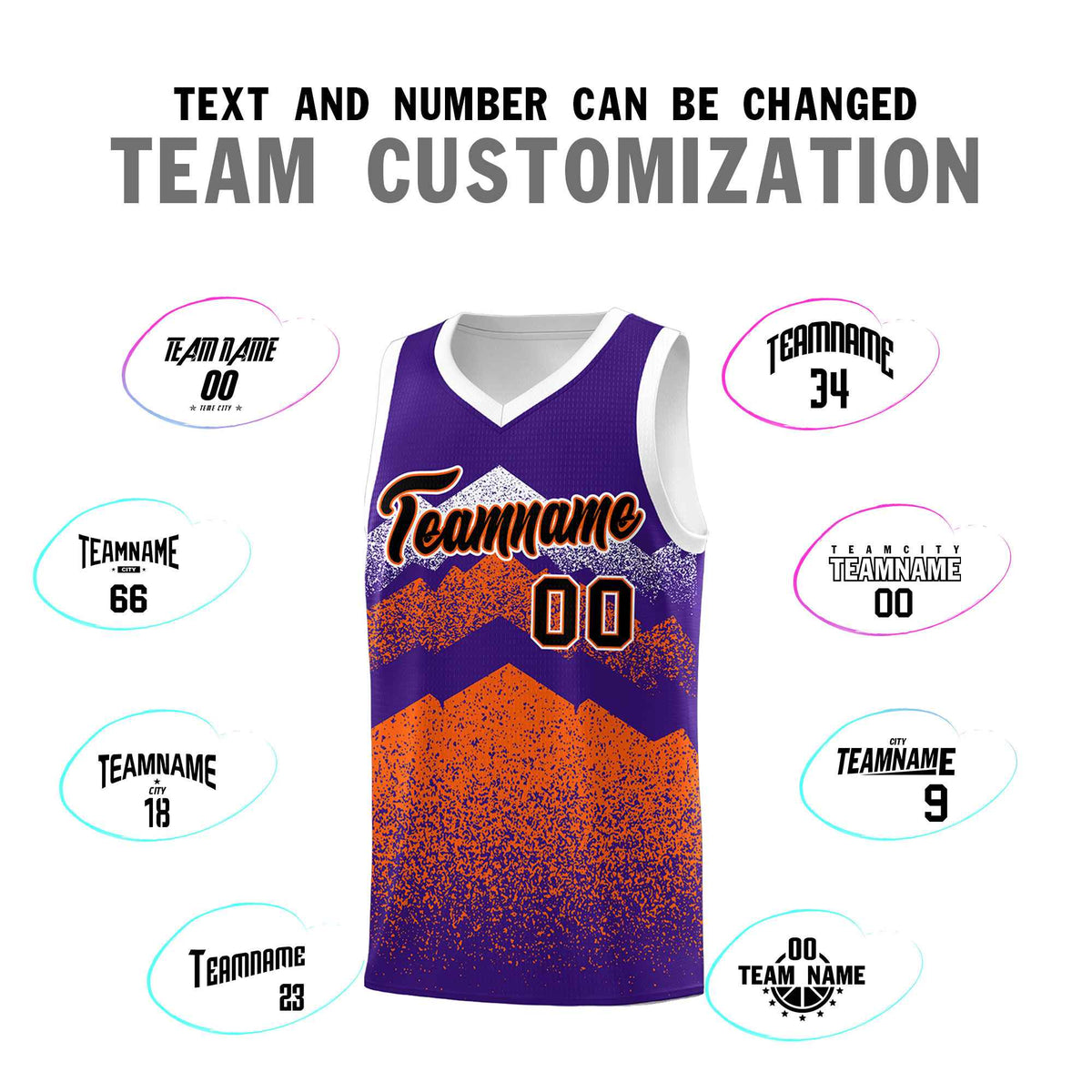 Custom Youth Basketball Jerseys Purple Orange Gradient Mountain Design Uniforms