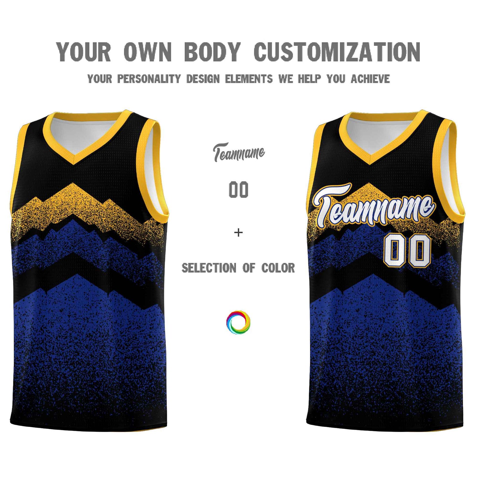 Personalized Youth Basketball Jerseys   Black Royal Gradient Mountain Design Uniforms